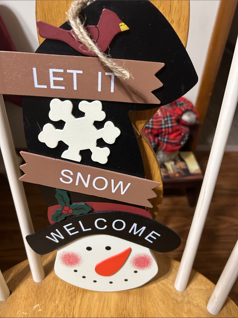 Let It Snow Welcome Snowman Hanging Holiday Decor - Black, White, Red